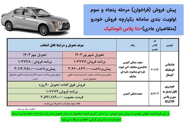 پیش فروش دنا پلاس اتوماتیک آپشنال (بهمن 1402)